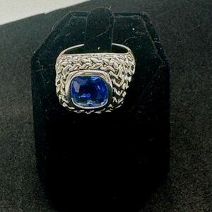 Silvertone Ring with Blue Gem